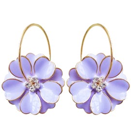 Navachi 18k Gold Plated Purple Enamel Flower Crystal Az2431e Hoop Earrings(dia. 3cm)