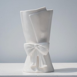 Relexome Fully Glazed White Ceramic Bow Vase 9.64 in Unique Cute Modern Decorative Bouquet Flower Vases for Home Living Room Table Valentine's Day Decor Women Girl Gifts