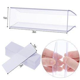 100 Pcs Plastic Label Holder with 100 Pcs Label Inserts, 3" L x1" H Clear Plastic Shelf Label Holder, Shelf Sign and Ticket Holder, Clips On to Shelves 5/8" to 3/4" Thick