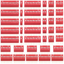 40pcs Double Row Dip Switch 1 2 3 4 6 8 10 12 Pin DIP Switch Assortment 2.54mm Slip Type Red Rocker Switch for Circuit Breadboards PCB Circuit Board