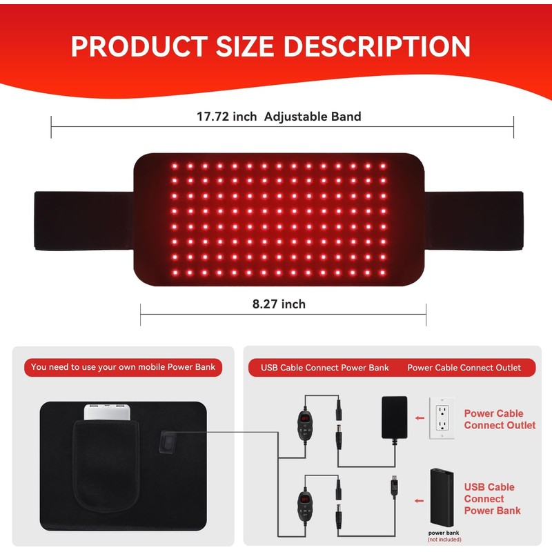 Cinturón de luz roja con 5 niveles de vibración, 120