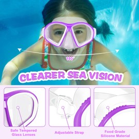 Supertrip Kids Swimming Goggles, Snorkel Mask with Nose Cover, Tempered Glass Diving Mask for Youth Boys Girls Age 6-14