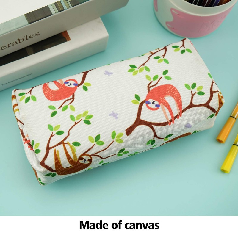 LParkin Cute Sloth Large Capacity Canvas Pencil Case Pen Bag