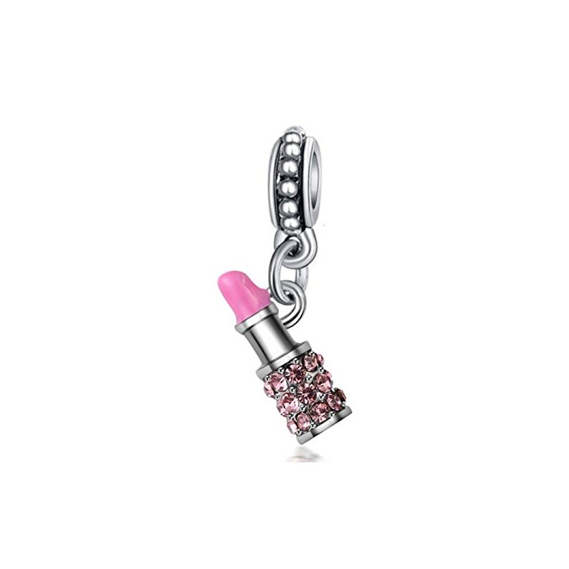 Dangle Pink Crystal Lipstick Charm Bead for Bracelets