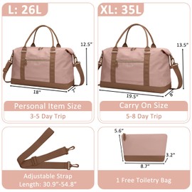 ELONGRIVER Travel Duffle Bag for Women, Weekender Bags, Hospital Bag for Labor Delivery, Lightweight Tote Duffel Overnight Bag with Luggage Sleeve, Airplane Travel Bags with Toiletry Bag, X-Large,Pink