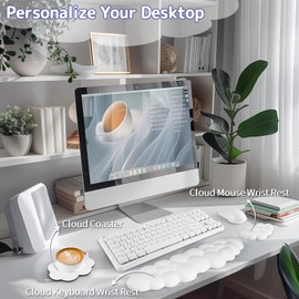 Sushret Cloud Wrist Rest Keyboard, Cloud Keyboard Wrist Pad Set with PU Leather Memory Foam, Cute Arm Rest for Palm Support, PC/Gaming Desk Accessories/Office Setup/Computer Hand Cushion - White