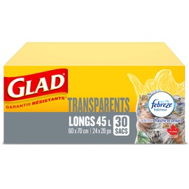 Glad Clear Garbage Bags - Tall 45 Litres - Febreze Fresh Clean Scent, 30 Trash Bags