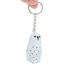 Snow White Owl Keychain Ring Hook Clip Charm Farm Bird Miniature Wood Figurine