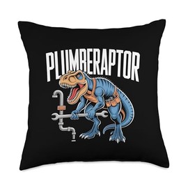 Plumbing Dinosaur T-Rex Pipe Wrench Dino Funny Plumber Throw Pillow