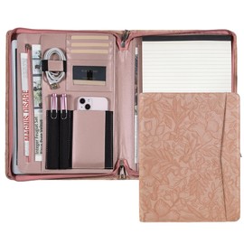 Generic Zippered Leather Padfolio Portfolio with Hidden Handle and Clipboard, Business Conference Organizer Notepad Folder, Portfolio Bag, Padfolio for Women/Men (Pink)