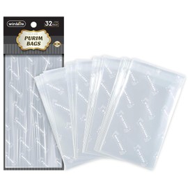 Winfaire Happy Purim Bags - Purim Cellophane Bags - 3" x 6" Fold Over Self Seal - 32 Pack Purim Cellophane Treat Bags - Happy Purim Cello Bags