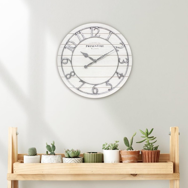 Presentime & Co Classic Farmhouse Shiplap Clock, 19.5 inch, Galvanized