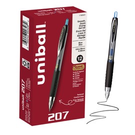 uniball™ 207 Gel Pens, Blue Ink, 0.38mm Ultra Micro Point, Retractable, 12 Count, Smooth Writing, Fraud-Resistant, uni Super Ink™