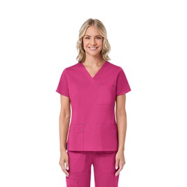 Maevn Women's Blossom 3-Pocket V-Neck Top(Passion Pink, Medium)