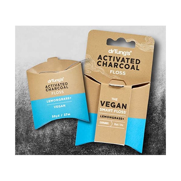 DrTung's Vegan Activated Charcoal Floss, Natural Lemongrass Flavor Dental Floss 6 Pack