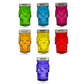Generic 14 oz Colorful Skull Glass Mason Jar – Mix & Match 7 Vibrant Colors, Large & Durable! (Red)