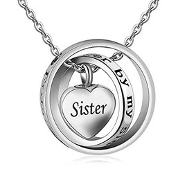 CoolJewelry Urn Necklace Ashes Cremation Memorial Jewelry Carved Locket for Sister No Longer by My Side,Forever in My Heart