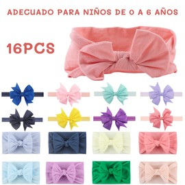 VIDA4U 16 Piezas Diademas de Lazo de Nailón para Bebé, Bandas de Moda para Niñas, Cintas Suaves y Elásticas para el Cabello de Recienes Nacidos, Regalo para Baby Shower, Cumpleaños, Navidad