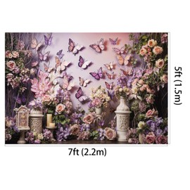 Kate 7x5ft Spring Pink Flowers Backdrops for Photography Colorful Butterfly Background Purple Blooming Flowers Backgrounds Bridal Newborn Baby Show Studio Backdrop