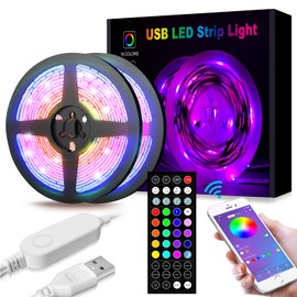 XIAOOHO USB 32.8ft LED Light Strips,Smart LED Strip Lights for Bedroom16 Million Colors, 300 Light Beads, 3 Control Ways(APP+Remote Control+Control Box),2 Rolls of 16.4ft