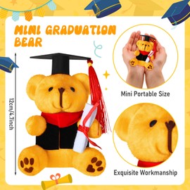 Jexine 12 Pieces Graduation Bear Class of 2025 Plush Mini Bears Bulk Grad Small Bear Stuffed Animal with Graduation Gift Gown Hat for Kindergarten School College Preschool, 4.7 Inch(Yellow)