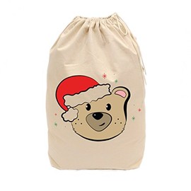 The Cotton & Canvas Co. Baby Bear with Santa Hat Christmas Santa Sack for Presents, Gift Bag, Stocking Stuffers and Holiday Decorations