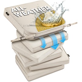 SUNROX DryFast Foam Outdoor Chair Cushion with DryMesh Drainage, All-Weather FadeShield Water Resistant Patio Furniture Cushions, Ultra Durable Patio Chair Cushions 19"x19", 6 Pack Cream