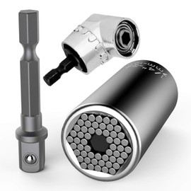 Universal Socket Wrench Set with 105-Degree Right Angle Drill Adapter, 7-19mm Multi-Function Ratchet Tool for Home Repair and Maintenance