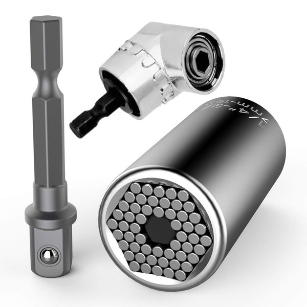 Universal Socket Wrench Set with 105-Degree Right Angle Drill Adapter,