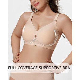 YARNAXA Wireless Full Coverage Bras for Women Seamless Push Up Bralettes No Underwire Comfortable Supportive Everyday Bra Beige