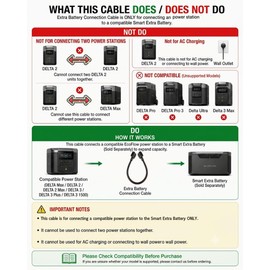 WizFluxMet Extra Battery Connection Cable Compatible with EcoFlow Delta Max, Delta 2, Delta 3 (Plus/1500) & Wave 2/3, 20-Inch Braided Cable (Not Compatible with EcoFlow Delta Pro/Ultra / 3 Max)