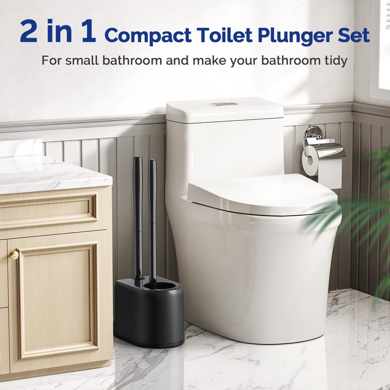 HAMITOR Toilet Plunger Bowl Brush Combo：Heavy Duty Rubber for Drain