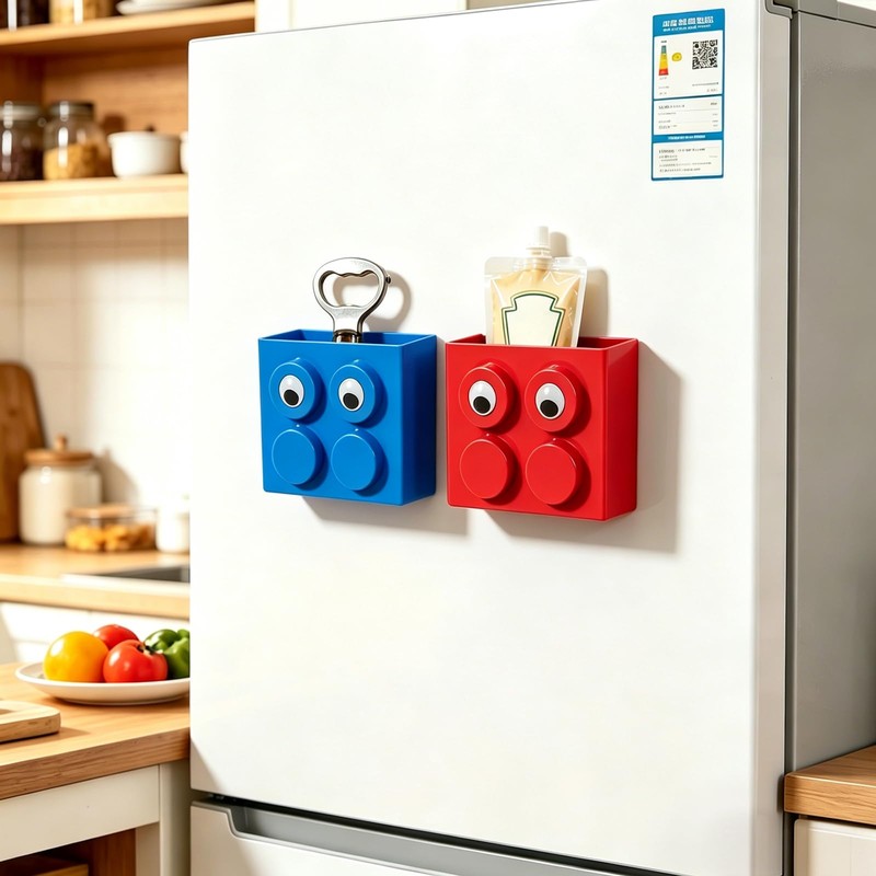 Cute Brick-Style Magnetic Basket Organizer for Fridge, 2 Pack ABS