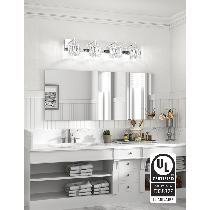 VOLISUN Crystal Vanity Lights - 4 Light Modern Stainless Steel