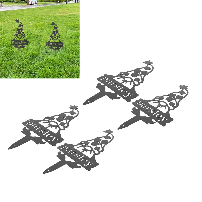4Pcs Garden Gnome Plant Markers Durable Rustproof Decorative Metal Plant