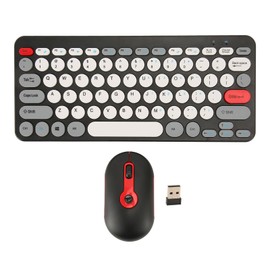 Cute Retro Combo, Mute Ergonomic 2.4G Keyboard with Round Keycaps for Desktop PC, OS X (Black)
