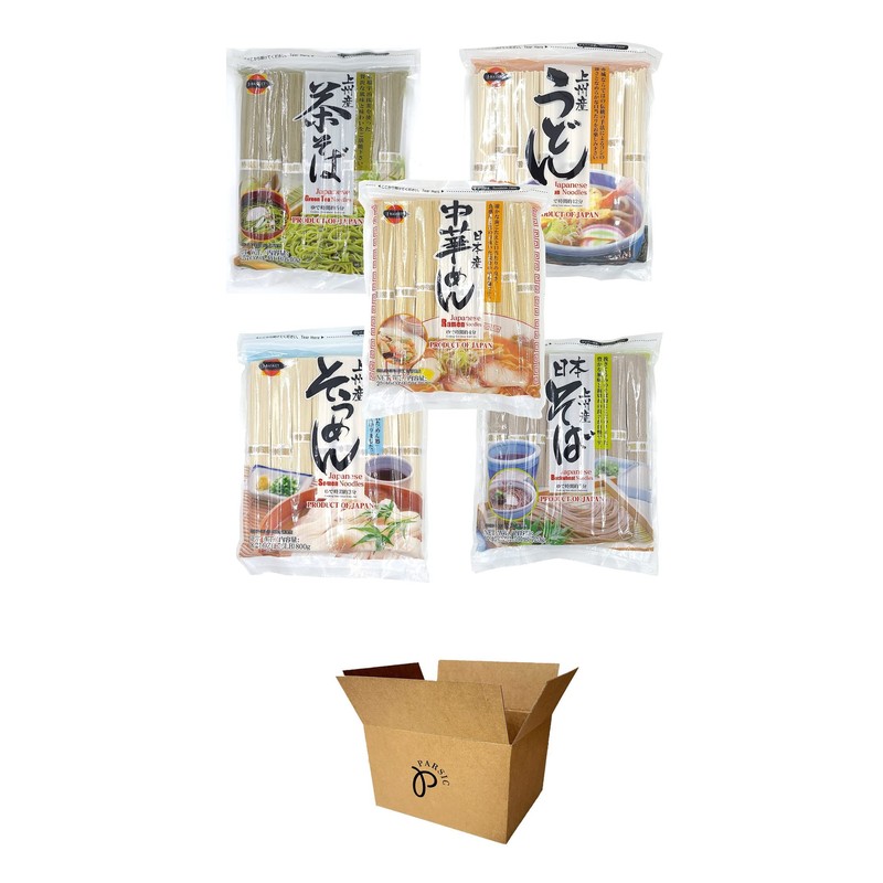 J-Basket Japanese Noodles 5-Pack Set - Ramen, Udon, Somen, Buckwheat,
