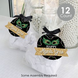 Big Dot of Happiness Mardi Gras - Masquerade Party Clear Goodie Favor Bags - Treat Bags With Tags - Set of 12