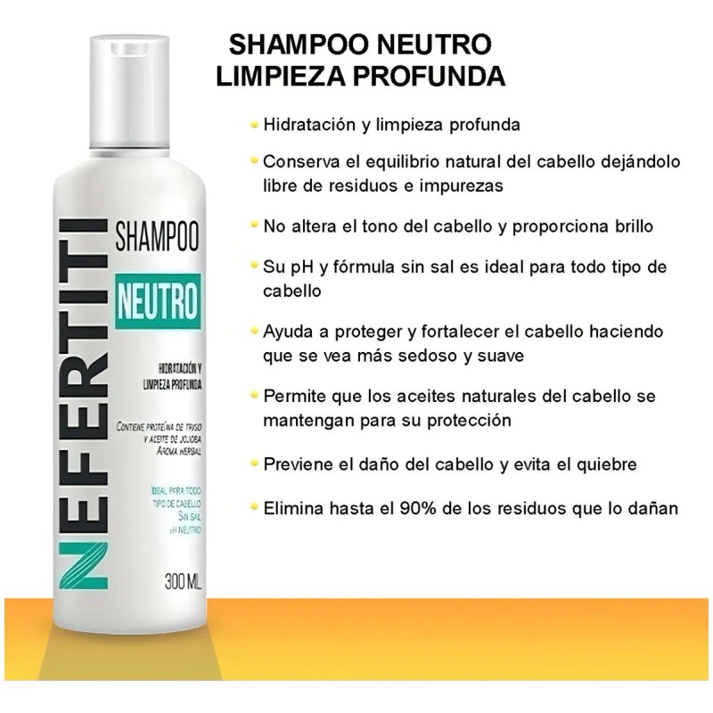 Shampoo Neutro Sin Sal Nefertiti Limpieza Profunda 300ml