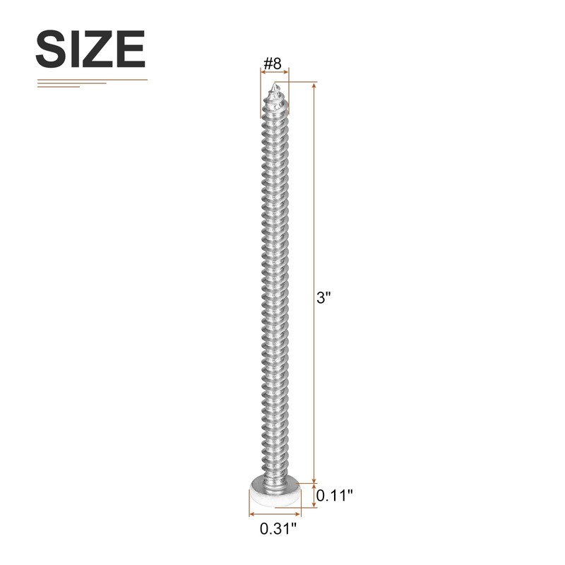 DTGN #8x3" White Screws 10Pack - 304 Stainless Steel Pan