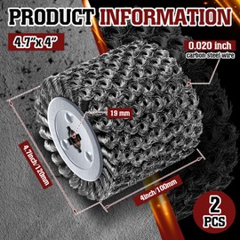 Teenyyou 2 Pack 4.7 x 4 Twisted Steel Wire Wheel Multi Surface Texturing, 0.02 Wire Brush Drum Surface Conditioning Tool for Metal Removing Rust Wood Grain Restoration 3/4 Quad Keyway