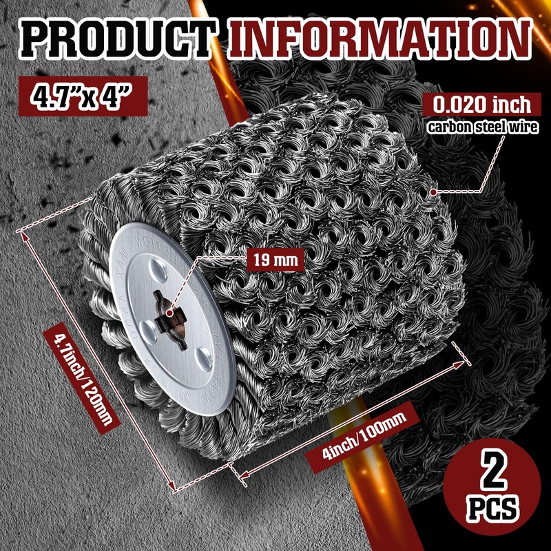 Teenyyou 2 Pack 4.7 x 4 Twisted Steel Wire Wheel