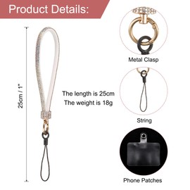 sourcing map 1 Pcs Universal Phone Lanyard, Detachable Wrist Strap Glitters with Phone Patches Luxury String Bling Phone Strap for DIY, Earbuds, Keychain, Coin Purse, Wallet, White
