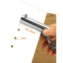 6mm Silver Single Hole Metal Hole Punch - High Performance Punch for Paper, Cards and PVC, with Punching Capacity for up to 20 Sheets, Zinc Alloy