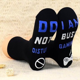 Novelty Socks Funny Socks for Men Women Do Not Disturb I Am Busy Gaming Gamer Socks Gamer Gifts Sock Cotton Mid Calf Socks For Game Lovers Christmas Thanksgiving Birthday Gift (Blue)