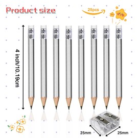 Adhere 25pcs Golf Pencils with eraser Hexagon Wooden Pencils Graphite 2B for Golf Event Scoring,Classroom,Wedding,Company Meetings,Pew, Pocket (Silver)