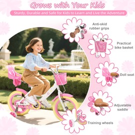 67i Girls Cruiser Bike 12-20 Inch Dual Suspension Comfort Bike with Basket & Reflective Film - Adjustable Seat & Handlebar for Ages 3-12 (Pink White, 16 inch)