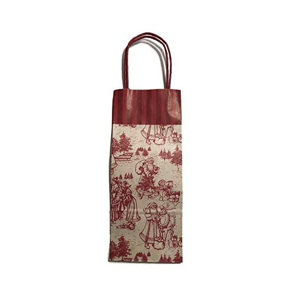 Rustic Pearl Collection WINE BOTTLE GIFT BAGS, Set of 10 Vintage Christmas Toile Print Wine Gift Bags