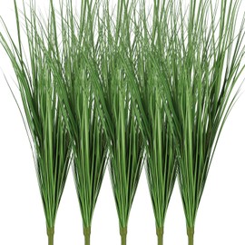 Tigeen 5 Pcs Artificial Plants Tall Onion Grass 33 Inch Greenery UV Resistant Outdoor Faux Tall Grass Plants for Home Indoor Outdoor Fake Shrubs Flowers Room Vase Planters Decor (Green)