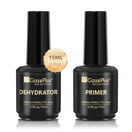 GAZEPLUS Nail Dehydrator and Primer Set, 15ML Acid-Free Natural Nail Dehydrator & Nail Primer Professional and Long-lasting for Acrylic Gel Nail Gel Polish Extension Gel False Nails and Powders